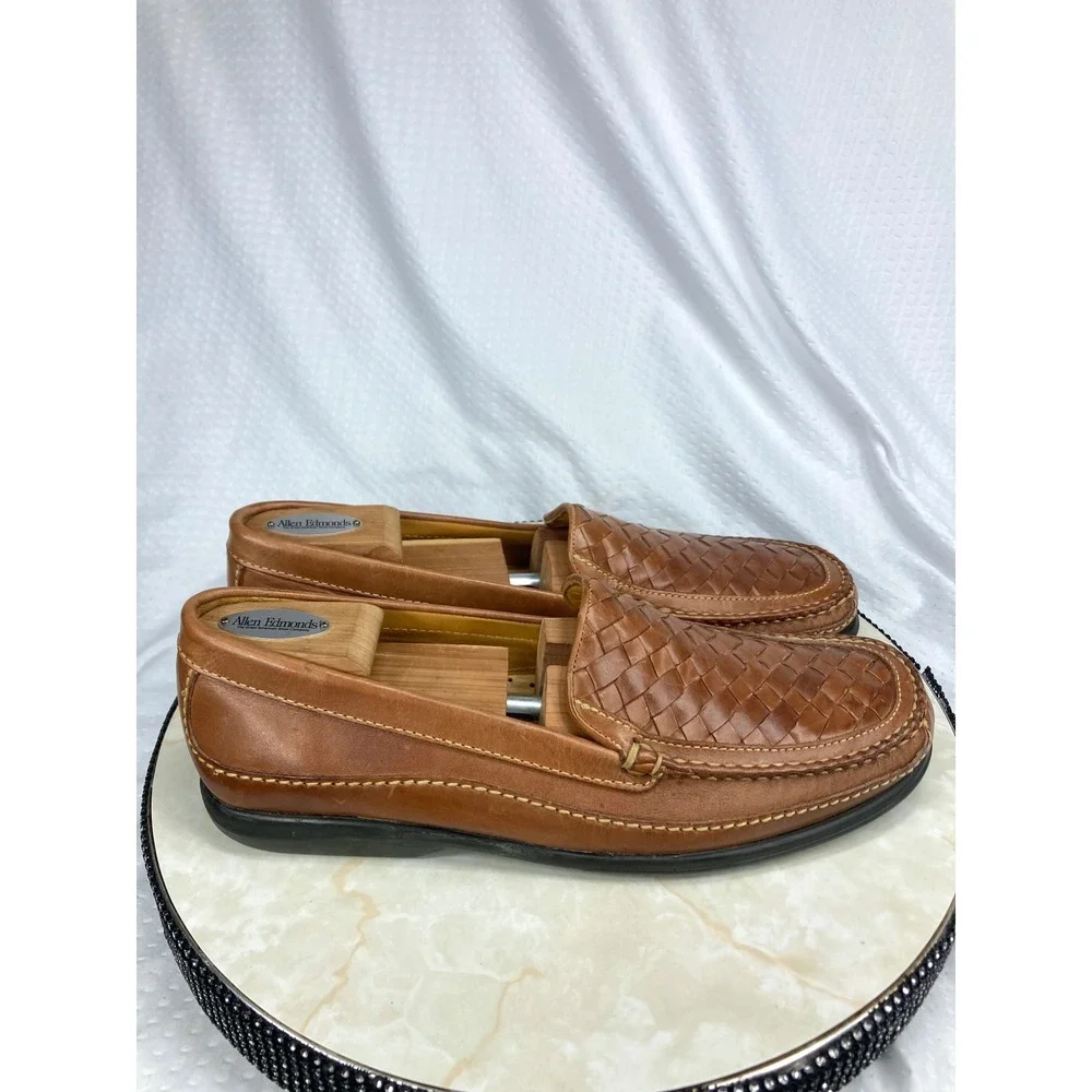 Johnston & Murphy Tidwell Woven Leather Loafer Shoes Mens 12 Brown Basketweave